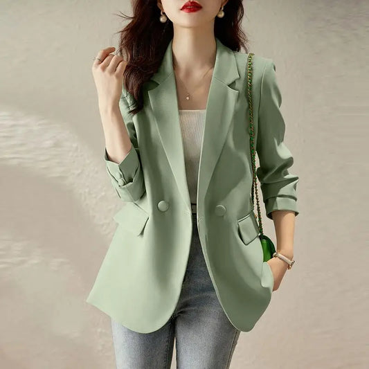 maoxiangshop Stylish Women Blazer  Autumn Long Sleeve Coats Jackets Fashion Casual Lapel Neck Solid Work Suits Elegant Ladies Blouse