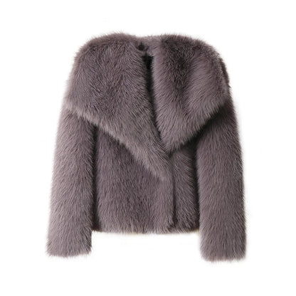 maoxiangshop  -  Chic Ins Blogger Brand Fashion Fake Fox Fur Jacket Coat Women 2024 Winter Luxury Design Big Collar Fur Coats Cool Girls Overcoat