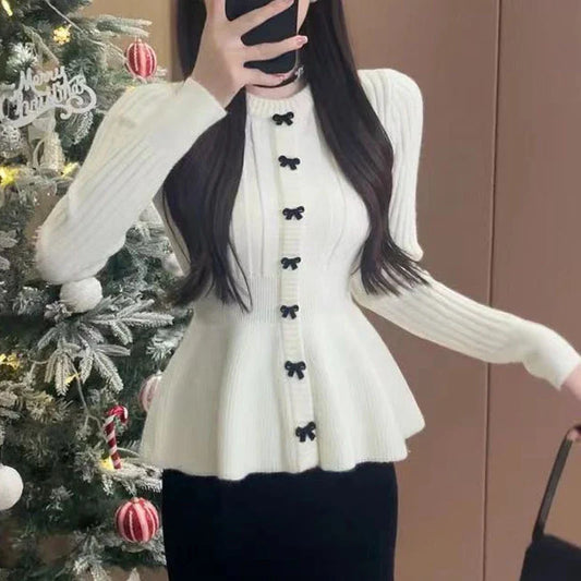 maoxiangshop  -  Ruffles Autumn Winter Clothes Women Sweaters Solid Korean Fashion Sweet Pull Femme Elegant Vintage Pullovers
