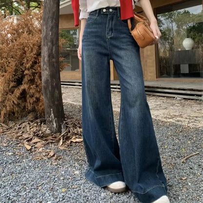 maoxiangshop  -  Winter Flare Jeans High Waist Denim New Loose Mopping Chic Plush Slim 2025 OL Fashion Casual Wide Leg All Match