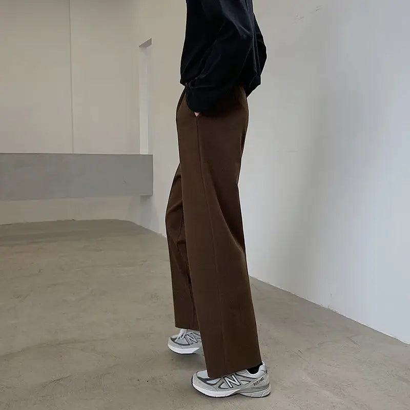 maoxiangshop WELL DRESSED MEN Winter Thick Woolen Pants Men Warm Fashion Cotton Black/Brown Suit Pants Men Loose Straight Pants Mens Casual Trousers S-2XL