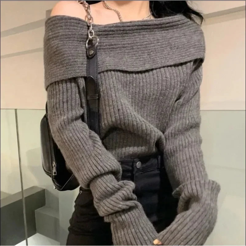 Sweater Women Sexy Off Shoulder Loose Korean Fashion Knitwear Autumn and Winter Thickened Pullover Sexy Female Y2k Top 2023 New