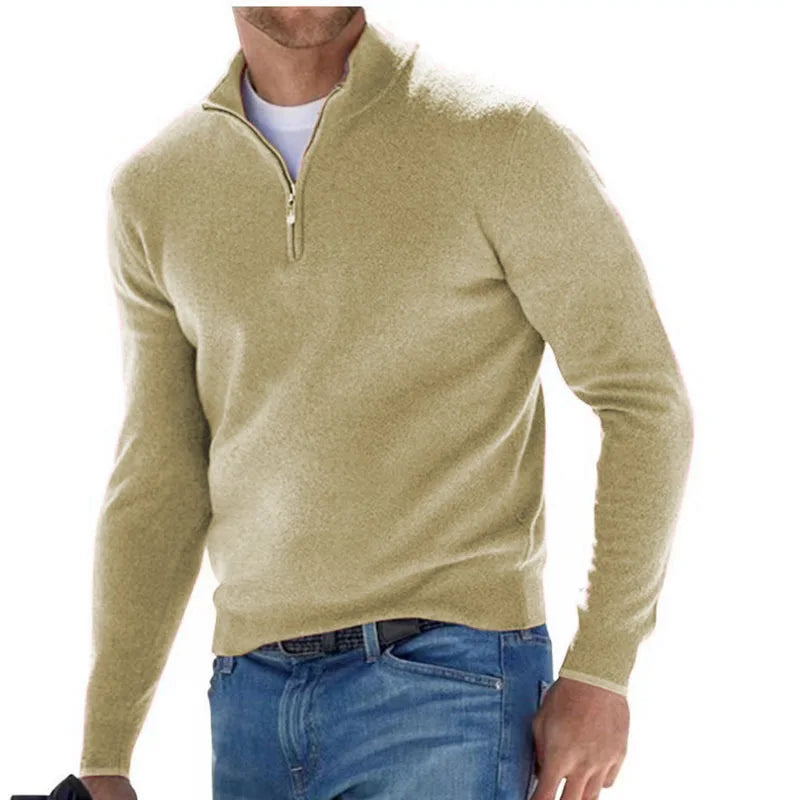 maoxiangshop Autumn Men's Sweatwear Warm Pullover Solid Color Half Zipper Casual Sweater Slim V-neck Long Sleeve Men's Sweatshirts Winter Top