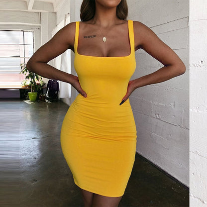 Summer Dress Women 2022 color design Casual Sleeveless Mini Sexy Bodycon Club low neck Dresses robe femme vestidos clothes Tops