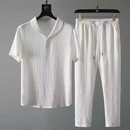 maoxiangshop Leisure Set for Men New Summer Thin Sports Set for Men Fashion Short Sleeve Long Pants Trend Light Luxury