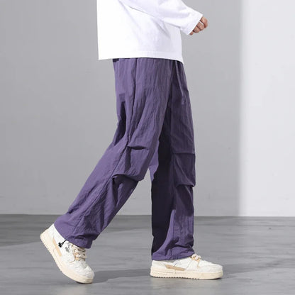 maoxiangshop Parachute Pants for Men's Summer Slim American Loose Fitting Straight Tube Workwear Casual Pants