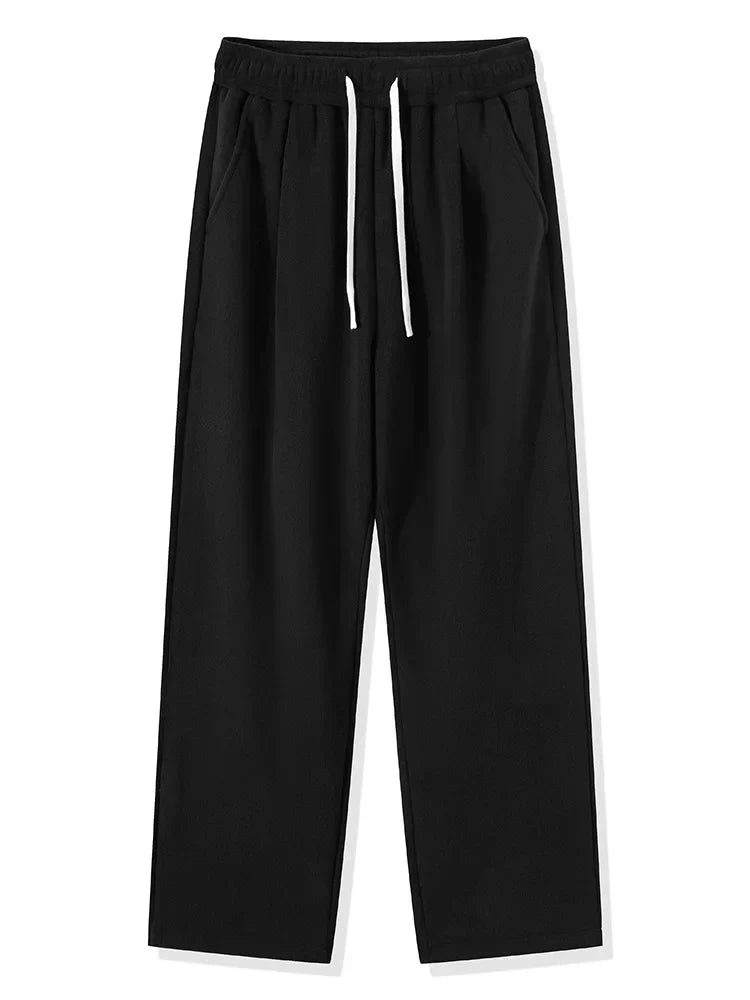 maoxiangshop Winter Thick Fleece Warm Sweatpants Men Streetwear Wide-Leg Straight Loose Track Pants Male Casual Thermal Velvet Trousers