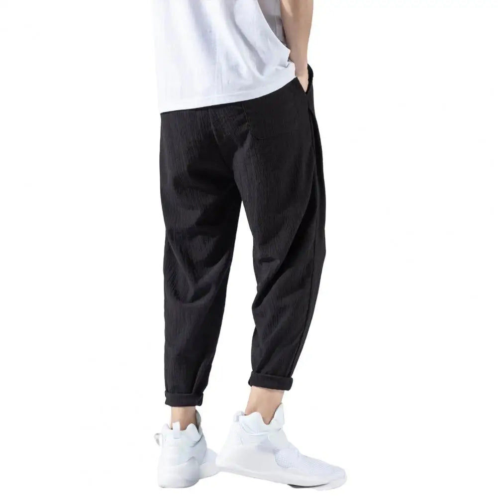maoxiangshop Japanese Loose Men's Cotton Linen Pants Male Summer New Breathable Solid Color Linen Trousers Fitness Streetwear Plus Size M-3XL