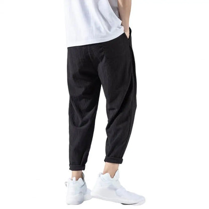 maoxiangshop Japanese Loose Men's Cotton Linen Pants Male Summer New Breathable Solid Color Linen Trousers Fitness Streetwear Plus Size M-3XL