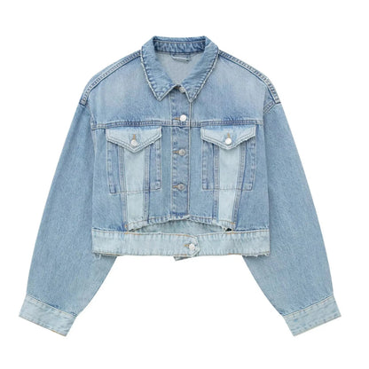 maoxiangshop  -  Denim Jacket Women Fashion Lapel Single Breasted Blue Bomber Jackets Female Spring Autumn Streetwear Loose Short Coat Tops