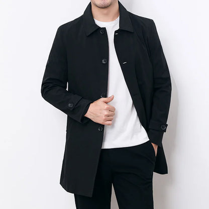 maoxiangshop Spring Autumn Men Long Coat Windbreaker Casual Loose Design Solid Color Trench Men Fashion Korean Style Mens Jackets Outerwear