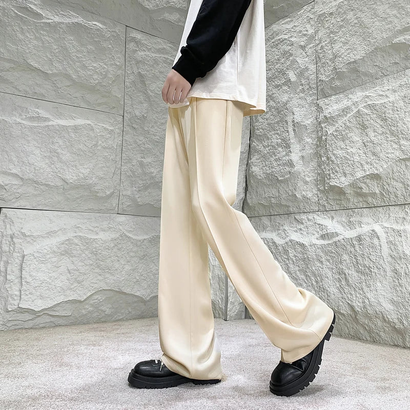 maoxiangshop Solid Color Suit Pants Men Fashion Society Mens Dress Pants Korean Loose Straight Flared Pants Mens Office Formal Trousers M-2XL