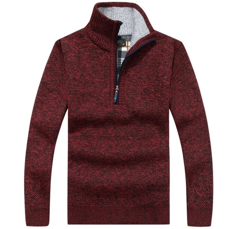 maoxiangshop MEN WINTER OUTFIT Men's Fleece Thicker Sweater Half Zipper Turtleneck Warm Pullover High Quality Male Slim Knitted Wool Sweaters For Spring