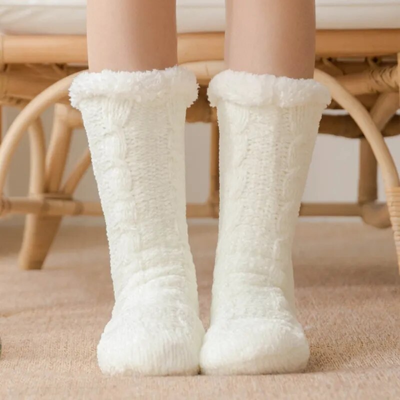 maoxiangshop Thickened Winter Woven Thermal Cashmere Socks Floor Socks Women's Carpet Home Plus Socks Velvet Sleep Socks Slippers Leg Cover