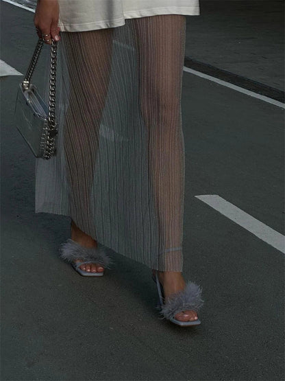 See Through Long Skirt For Women High Waist Sexy Hollow Out Skirts Womens Club Fashion Party Hot Girls Faldas De Mujer