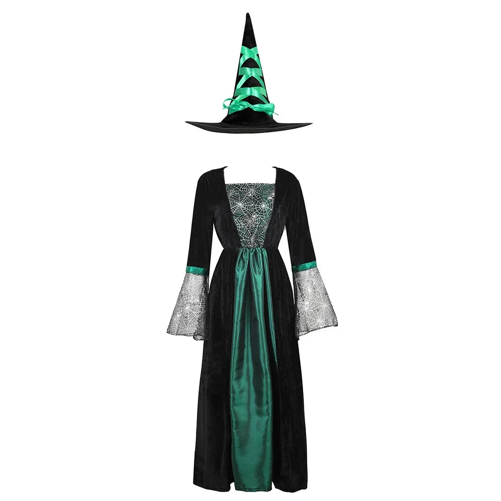 maoxiangshop  -  Witch Costume Women Long Sorceress Classic Dress Adult Renaissance Outfits Halloween Dress-up Disguise Role Playing Party Outfit