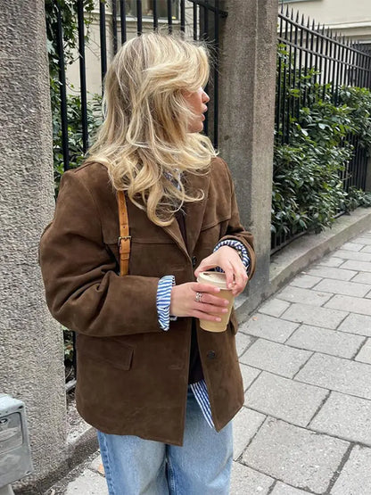 maoxiangshop  -  Women Elegant Vintage Solid Single Breasted Blazer Coat Fashion Lapel Long Sleeves Pocket Jacket Autumn Lady Commuting Outerwear