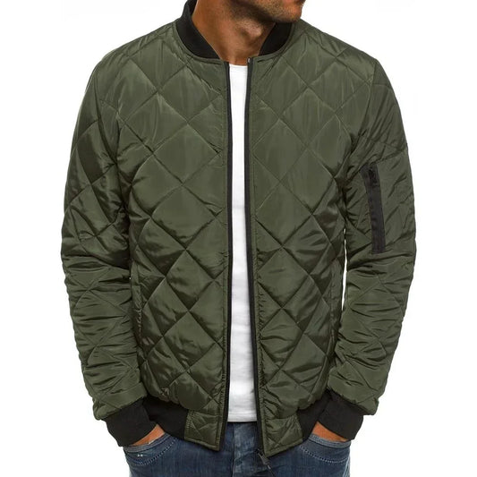 maoxiangshop Autumn and Winter Men Puffer Jacket Coat Plaid Cotton-padded Clothes