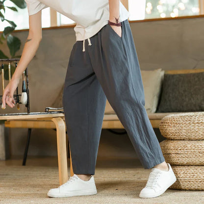 maoxiangshop Summer Men's Trousers Cotton Linen Fashion Casual Pants Solid Color Breathable Loose Shorts Straight Pants Streetwear M-5XL