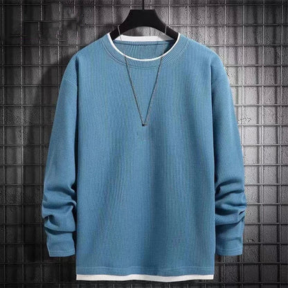 maoxiangshop Autumn Men's Round Neck T-Shirts Fashion Fake-two Pieces Street Long Sleeve T-shirt Sports Athletic Pullover Blouse Tops For Man