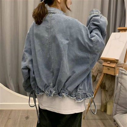 maoxiangshop Basic Jackets Women Spring Chic Denim Harajuku Baggy Youth Female Short Outwear Korean Tassel All-match Preppy Girl Streetwear