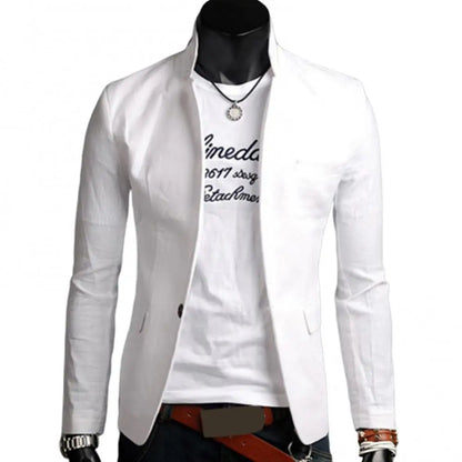 maoxiangshop Men Casual Blazer Spring Autumn Solid Color Lapel Collar Button Pockets Decor Business Suit Tops Wedding Party Outwear Coat