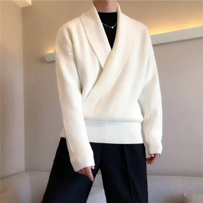 maoxiangshop  Mens Sweaters Autumn Winter Fashion Big V-neck Personality Knitted Sweater Men's Casual Loose Pullovers Sweaters Male Coat