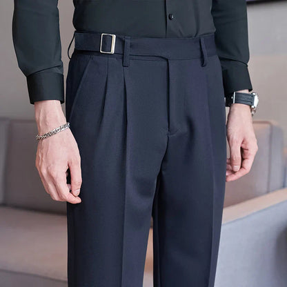 maoxiangshop High Waist Men Dress Pants Trousers Autumn New British Style Straight Slim Fit Suit Pants Solid Casual Fashion Men Clothing