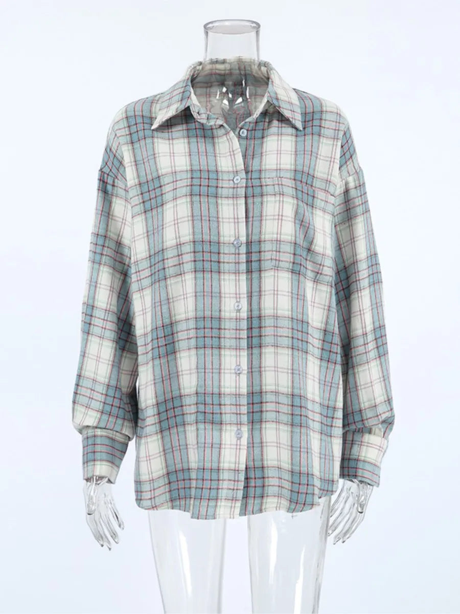 maoxiangshop  -  2024 New Classic Plaid Blouse Women Casual Long Sleeve Turndown Collar Shirts Autumn Spring Simple Fashion Blouse Outerwear Lady