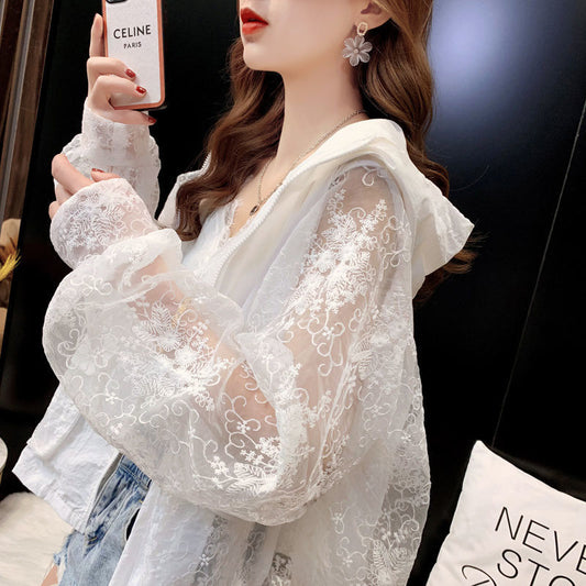 maoxiangshop Basic Jackets Women Lace Hollow Out Elegant Sun-proof Summer Vacation Simple All-match Mujer Loose Leisure Thin Korean Fashion