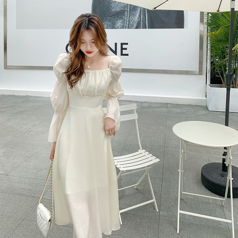 maoxiangshop Backless Sexy Vintage Fairy Dress Women Sweet Elegant Princess Evening Party Dresses Female Casual Korean Long Sleeve Chic Dress