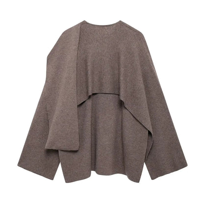 maoxiangshop  -  Elegant Women's Asymmetric Knitted Scarf Sweaters Women O-neck Single Button Side Slit Thick Cardigans Autumn Female Outerwear