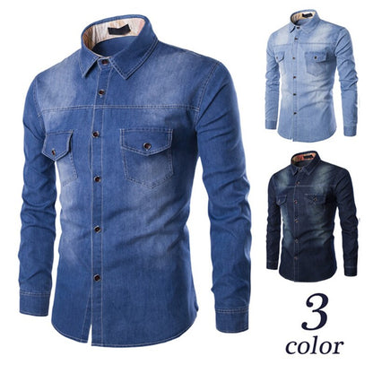 maoxiangshop Fashion Mens Denim Shirt Long Sleeve Plus Size Cotton Jeans Cardigan Casual Slim Fit Shirts Men Two-pocket Tops Clothing M-6XL