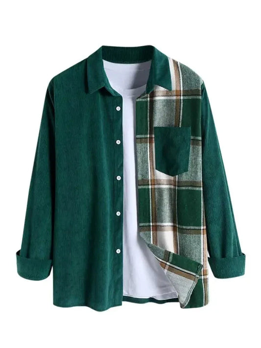 maoxiangshop Shirt for Men Two Tone Spliced Plaid Long Sleeves Blouse Fall Spring Streetwear Shirts Casual Unisex Shacket Tops Z5036870