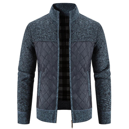 maoxiangshop Men Sweater Jacket Fashion Winter Coat Fleece Hoodies High Quality Luxury Checkered Hooded Knit Cardigan Male Outer Wear