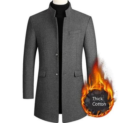 maoxiangshop New Autumn Winter Woolen Coat Men Casual Slim Fit Windbreaker Mid Length Men's Cardigans Blends Jacket Coats 4XL-M