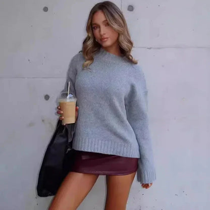 maoxiangshop  -  Loose Knitted Sweater Women Fashion O Neck Long Sleeve Pullover Top 2024 New Autumn Lady Office High Street Jumper Knitwear Top
