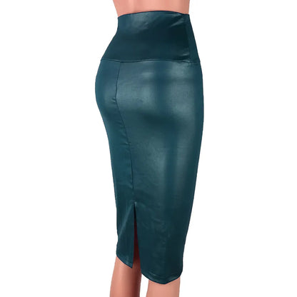 maoxiangshop Women Mini/Long Skirt Solid Color High Waist Slim Fit Skinny Matte Faux Leather Cozy Commuter Bodycon Skirt Streetwear