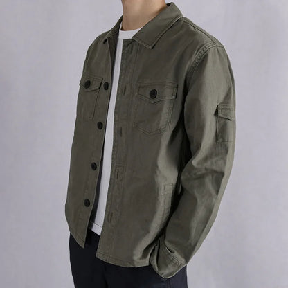 maoxiangshop 100% Cotton Tooling Japanese Jacket, New Coat Men's Long Sleeve Khaki Shirt, Casual Cotton Comfortable Thick Shirt camping