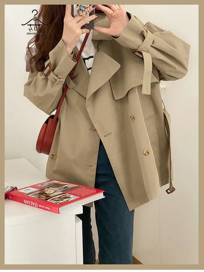 maoxiangshop Women's Trench Coats Popular Korean Style Short Windbreaker Fashion Casual Long Sleeve Tops Winter Clothes Women Elegant Coats