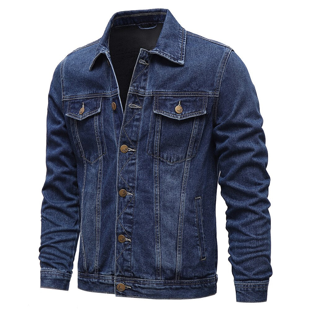 maoxiangshop New Solid Casual Cotton Denim Jacket Men Plus Size M-5XL Lapel Single Breasted Jeans Jacket High Quality Denim Jackets Man