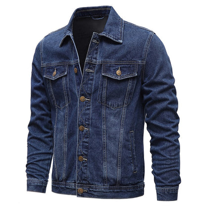 maoxiangshop New Solid Casual Cotton Denim Jacket Men Plus Size M-5XL Lapel Single Breasted Jeans Jacket High Quality Denim Jackets Man