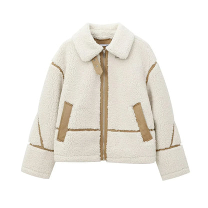 maoxiangshop  -  Suninheart Fashion Winter Warm Lambwool Jacket Women Long Sleeve Zipper Jackets Coat Female Autumn Casual Lapel Coat