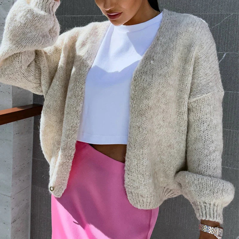 maoxiangshop  -  Winter Cardigan Warm Solid Color Thickness Cardigan New Autumn Loose Long Sleeved Women Sweater Commuter 2024 Knit Fleece Coat
