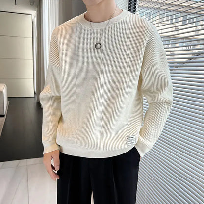 maoxiangshop Korean New Autumn And Winter Sweaters Men's O-Neck Solid Button Trend Fashion Casual Loose Long Sleeve Knitted Pullovers Tops
