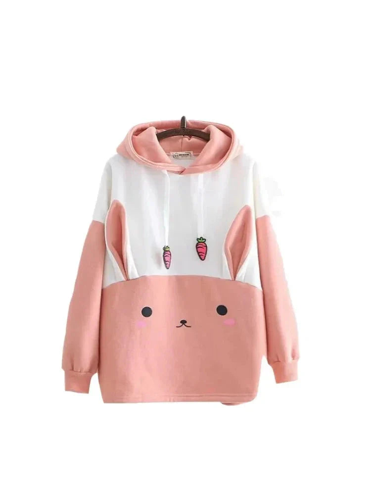 Women's Cartoon Embroidery Plus Velvet Harajuku Hoodies Sweatshirts Winter Long Sleeve Thick Hooded Tracksuits