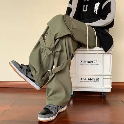 maoxiangshop Green Cargo Pants Men Oversize Zipper Black Cargo Trousers Male Streetwear Hip Hop Pocket Spring Loose Casual Workwear