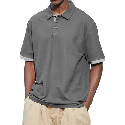 maoxiangshop New Men Short Sleeve Tshirt Summer Lapel Large Polo Shirts Large Collar Solid Color T Shirt for Men