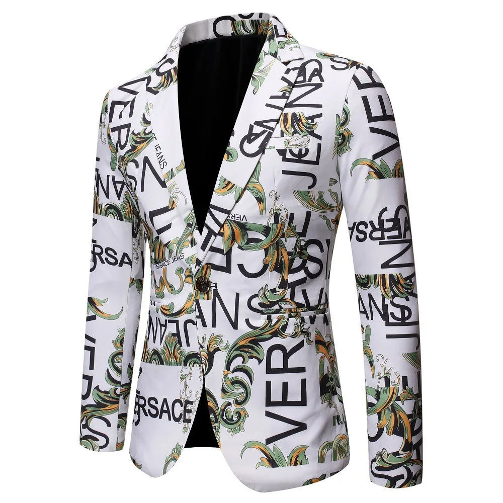 maoxiangshop WELL DRESSED MEN Brand Suit Jacket Fashion Letter Print Casual Slim Fit Blazers Homme 3D Floral Coat Autumn Man Business Social Dress Blazer Coat