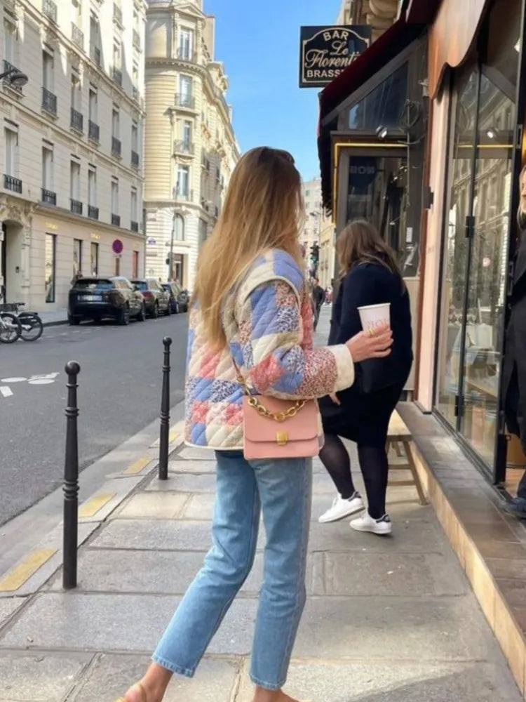 maoxiangshop  Women Printed Detachable Sleeve Cotton Jacket Autumn Fashion Single Breasted Female Coats Elegant Sweet Warm Street Jackets